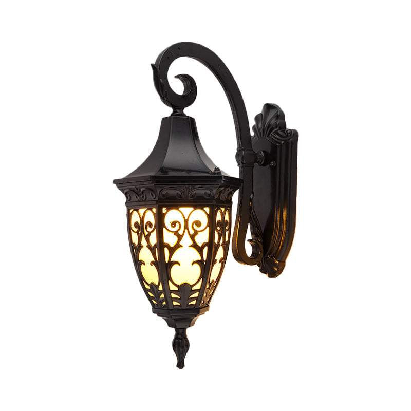 Skørter | 1-Cup Urn Shadow Wall Lamp Traditional Black Finish Frosted Glass Wall Light Fixture