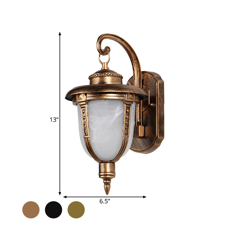 Skørter | Urn-shaped Frosted Glass Wall Lamp Country 1 Light Outdoor Wall Hanging Light in Black/Gold/Bronze