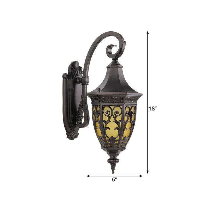 Skørter | Metal Arch Wall Lighting Fixture Classic 1-Light Outdoor Wall Lamp in Black with Urn Yellow Glass Shade