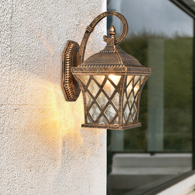 Skørter | 1 Bulb Birdcage Wall Lighting Ideas Rustic Bronze Finish Clear Wave Glass Wall Mounted Lamp