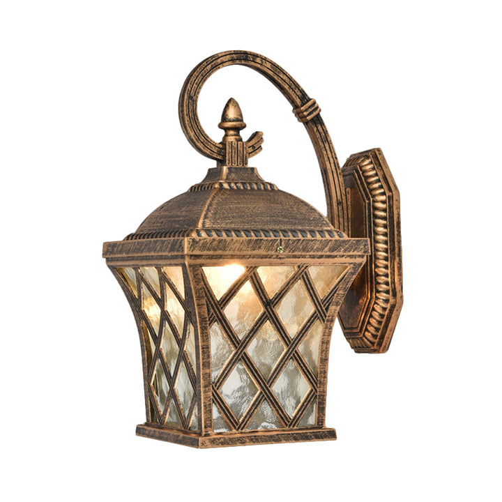 Skørter | 1 Bulb Birdcage Wall Lighting Ideas Rustic Bronze Finish Clear Wave Glass Wall Mounted Lamp