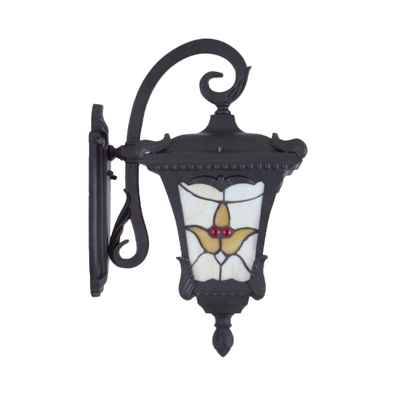 Skørter | Black Lantern Wall Lamp Vintage Metallic 1-Bulb Patio Flower Pattern Wall Mount Light Fixture