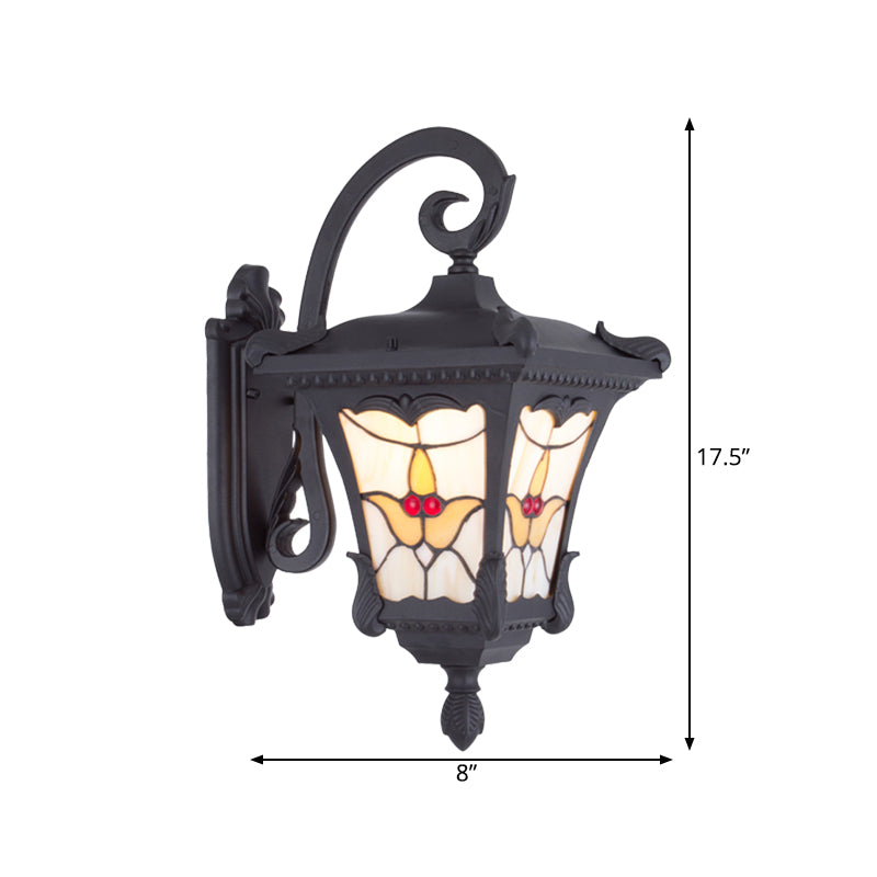 Skørter | Black Lantern Wall Lamp Vintage Metallic 1-Bulb Patio Flower Pattern Wall Mount Light Fixture