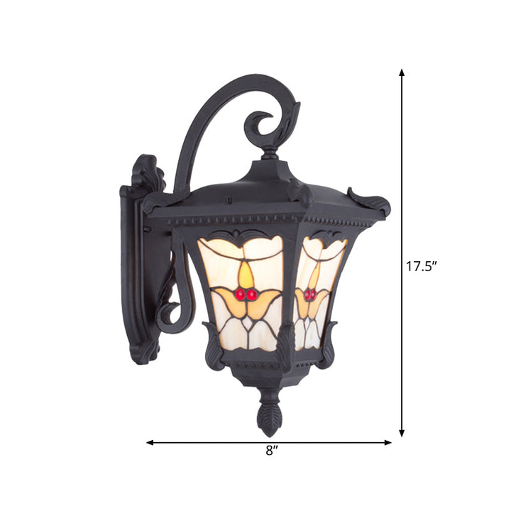 Skørter | Black Lantern Wall Lamp Vintage Metallic 1-Bulb Patio Flower Pattern Wall Mount Light Fixture