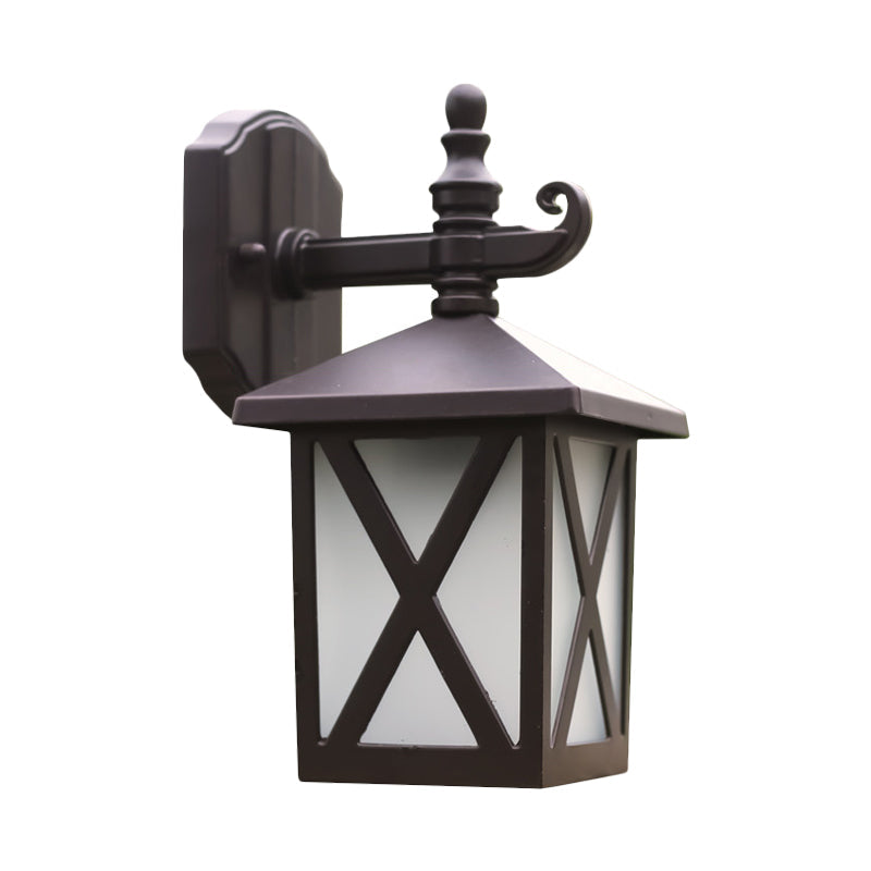 Skørter | 1-Head Frosted Glass Wall Lamp Lighting Traditional Dark Coffee Lantern Outdoor Wall Lamp Fixture