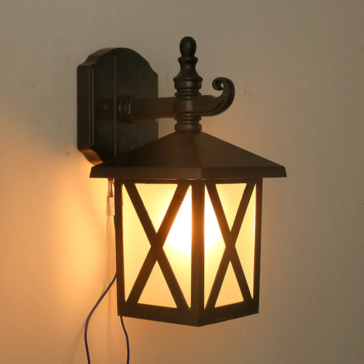 Skørter | 1-Head Frosted Glass Wall Lamp Lighting Traditional Dark Coffee Lantern Outdoor Wall Lamp Fixture