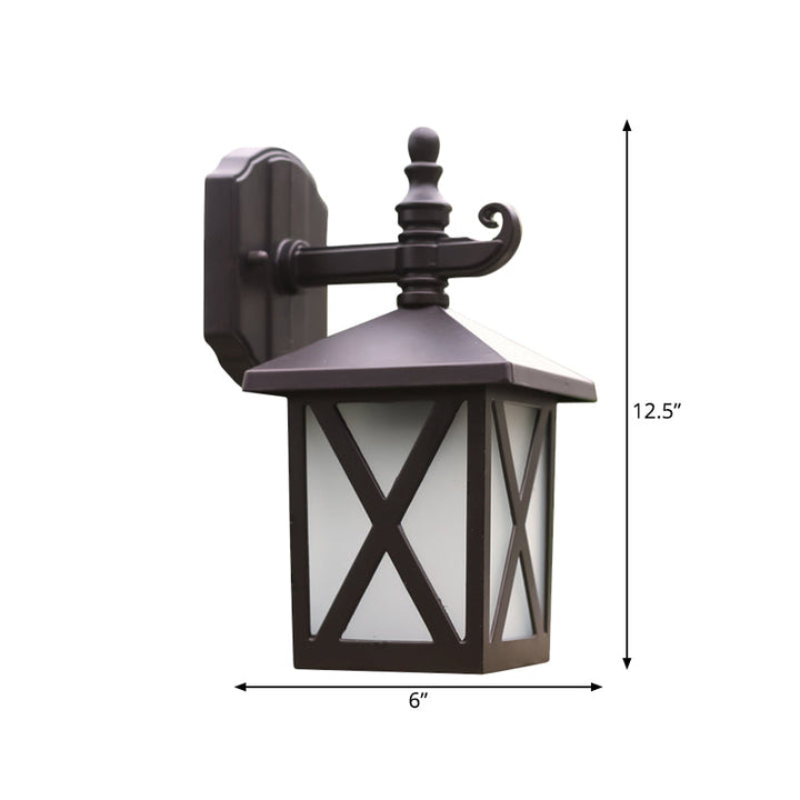 Skørter | 1-Head Frosted Glass Wall Lamp Lighting Traditional Dark Coffee Lantern Outdoor Wall Lamp Fixture