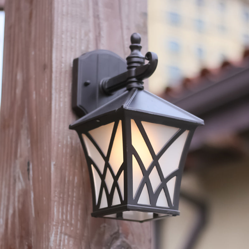 Skørter | 1-Head Frosted Glass Wall Lamp Lighting Traditional Dark Coffee Lantern Outdoor Wall Lamp Fixture