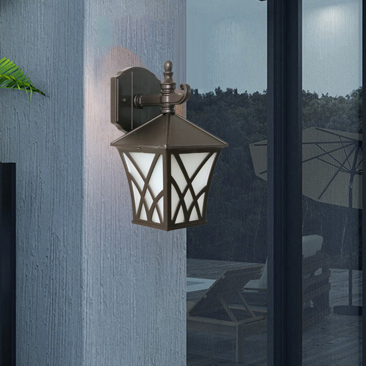Skørter | 1-Head Frosted Glass Wall Lamp Lighting Traditional Dark Coffee Lantern Outdoor Wall Lamp Fixture