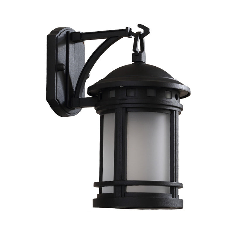 Skørter | Black/Coffee 1 Lamp Wall Mounted Lighting Country Style White Glass Cylinder Wall Lamp for Courtyard