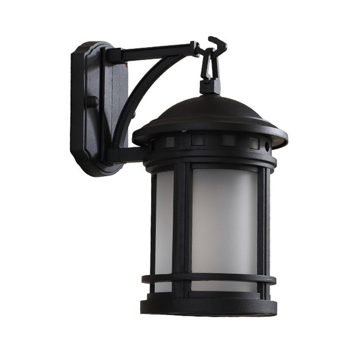 Skørter | Black/Coffee 1 Lamp Wall Mounted Lighting Country Style White Glass Cylinder Wall Lamp for Courtyard