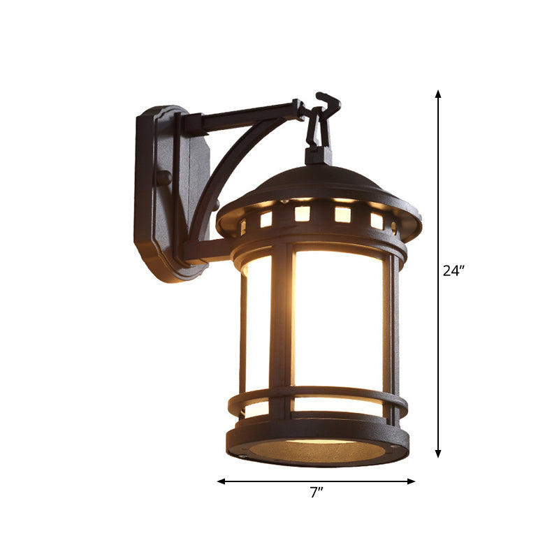 Skørter | Black/Coffee 1 Lamp Wall Mounted Lighting Country Style White Glass Cylinder Wall Lamp for Courtyard