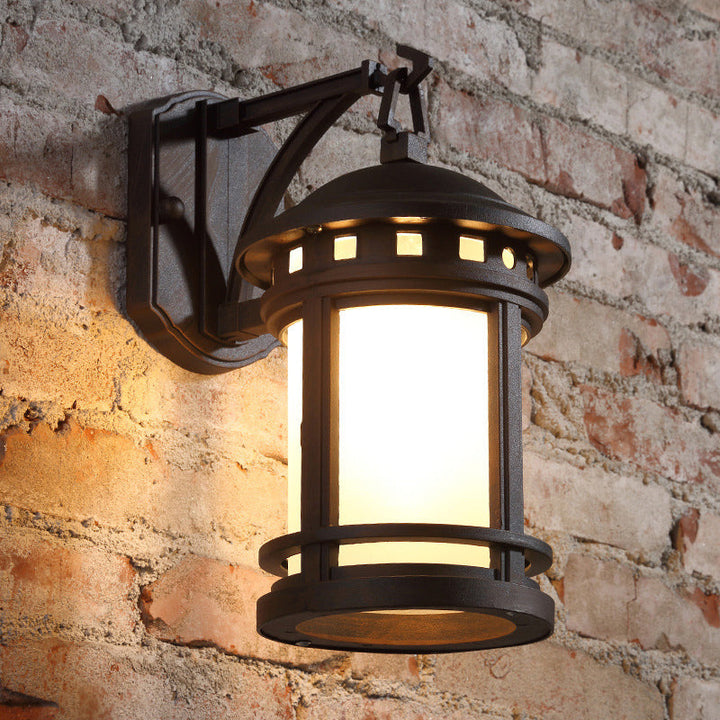 Skørter | Black/Coffee 1 Lamp Wall Mounted Lighting Country Style White Glass Cylinder Wall Lamp for Courtyard