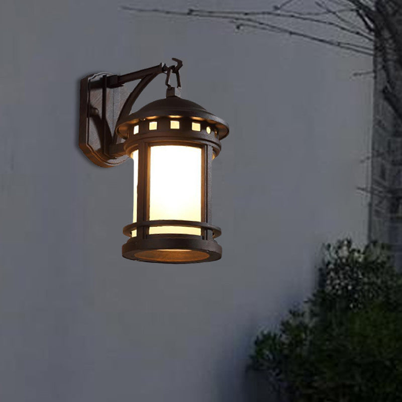 Skørter | Black/Coffee 1 Lamp Wall Mounted Lighting Country Style White Glass Cylinder Wall Lamp for Courtyard