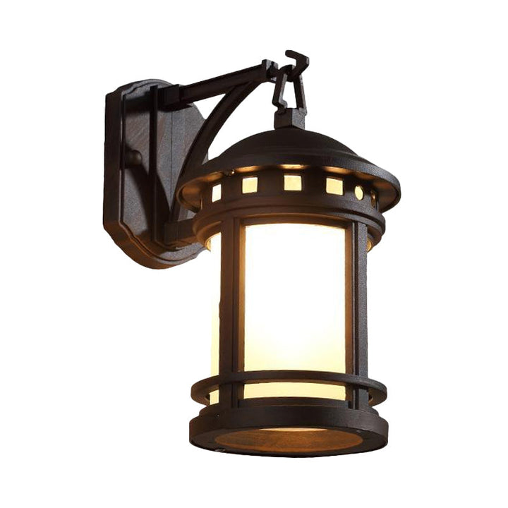 Skørter | Black/Coffee 1 Lamp Wall Mounted Lighting Country Style White Glass Cylinder Wall Lamp for Courtyard