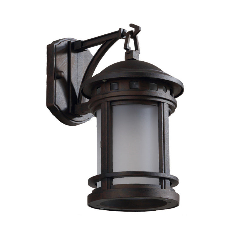 Skørter | Black/Coffee 1 Lamp Wall Mounted Lighting Country Style White Glass Cylinder Wall Lamp for Courtyard