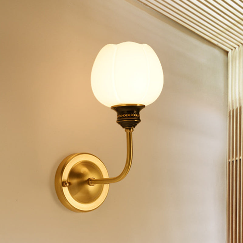 Skørter | Golden 1/2-bowl Sconce Lighting Fixture Antique Milk Glass Bud Wall Lamp for Living Room