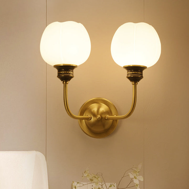 Skørter | Golden 1/2-bowl Sconce Lighting Fixture Antique Milk Glass Bud Wall Lamp for Living Room