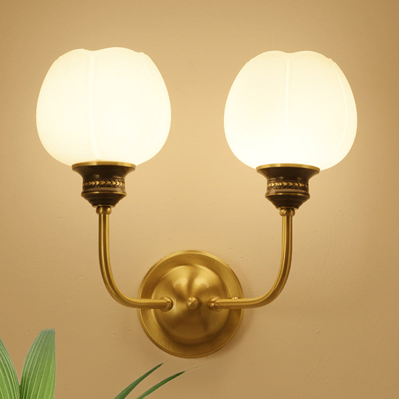 Skørter | Golden 1/2-bowl Sconce Lighting Fixture Antique Milk Glass Bud Wall Lamp for Living Room