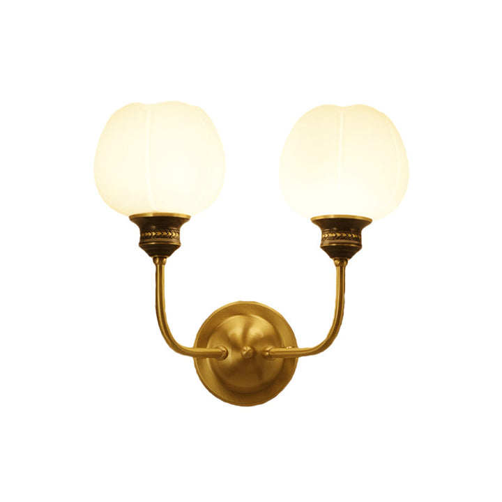 Skørter | Golden 1/2-bowl Sconce Lighting Fixture Antique Milk Glass Bud Wall Lamp for Living Room