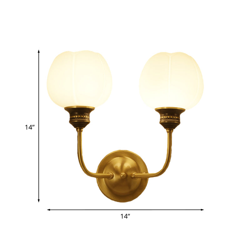 Skørter | Golden 1/2-bowl Sconce Lighting Fixture Antique Milk Glass Bud Wall Lamp for Living Room