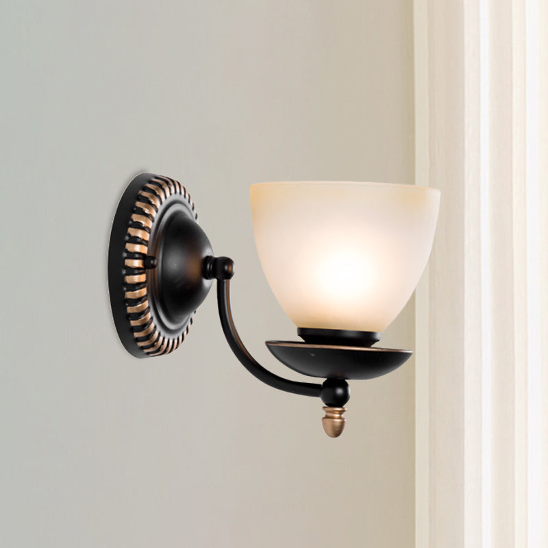 Skørter | 1/2-head Bud Wall Light Traditional black frosted white glass wall light for bedroom