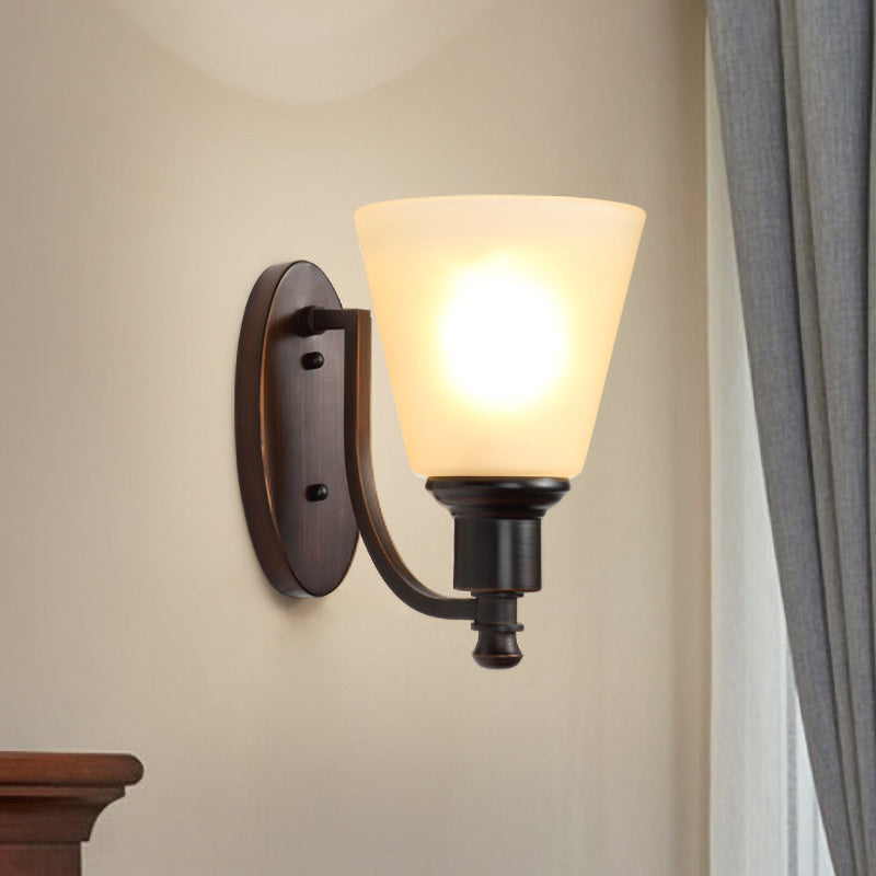 Skørter | Cone-shaped Milk Glass Wall Lighting Vintage 1 Main Living Room Wall Lamp Fixture in Black