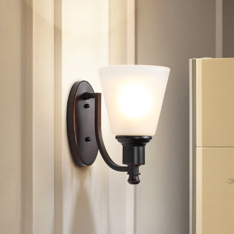 Skørter | Cone-shaped Milk Glass Wall Lighting Vintage 1 Main Living Room Wall Lamp Fixture in Black