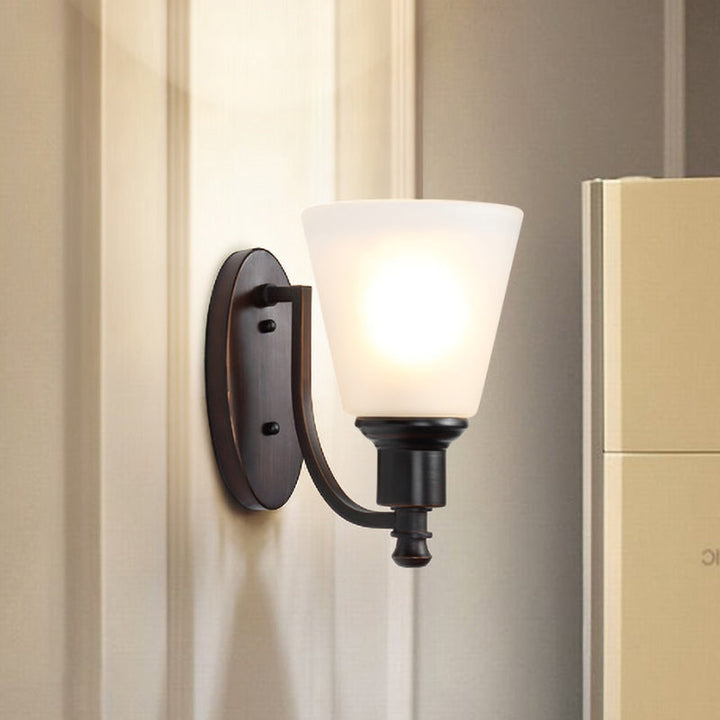 Skørter | Cone-shaped Milk Glass Wall Lighting Vintage 1 Main Living Room Wall Lamp Fixture in Black