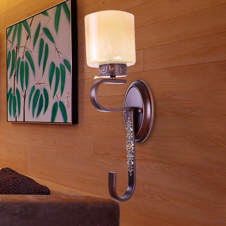 Skørter | Amber Glass Column Wall Lamp Retro 1 Main Living Room Wall Lighting Fixture in Black