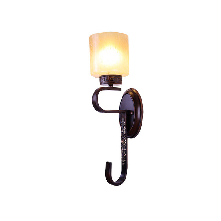 Skørter | Amber Glass Column Wall Lamp Retro 1 Main Living Room Wall Lighting Fixture in Black