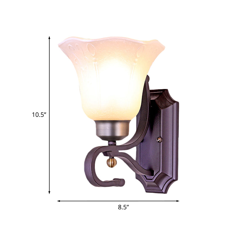 Skørter | Vintage Blossom Wall Lamp 1/2-Bulb Frosted White Glass Wall Lighting Fixture in Black