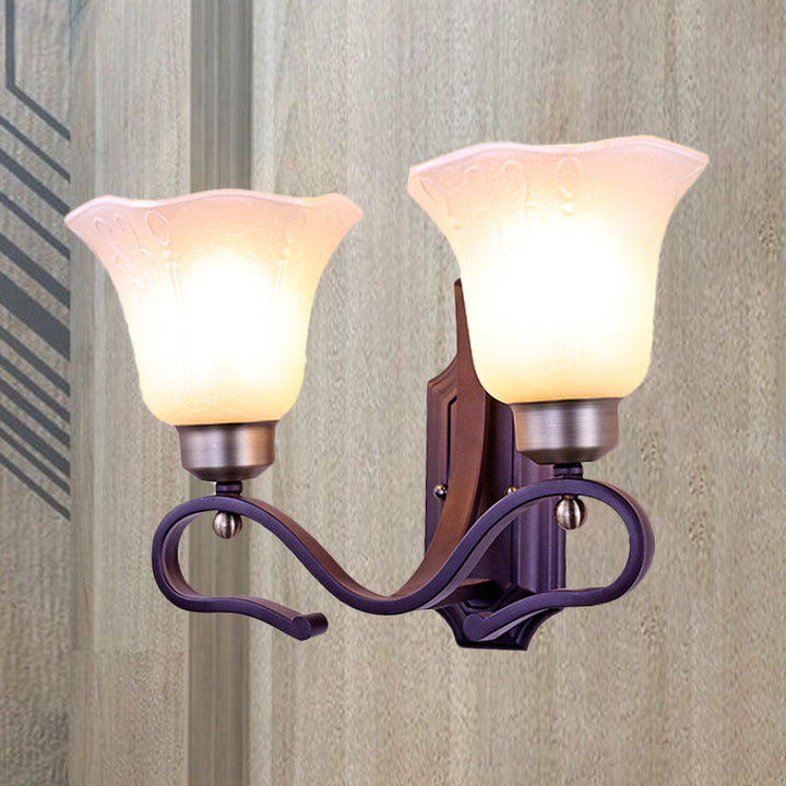 Skørter | Vintage Blossom Wall Lamp 1/2-Bulb Frosted White Glass Wall Lighting Fixture in Black
