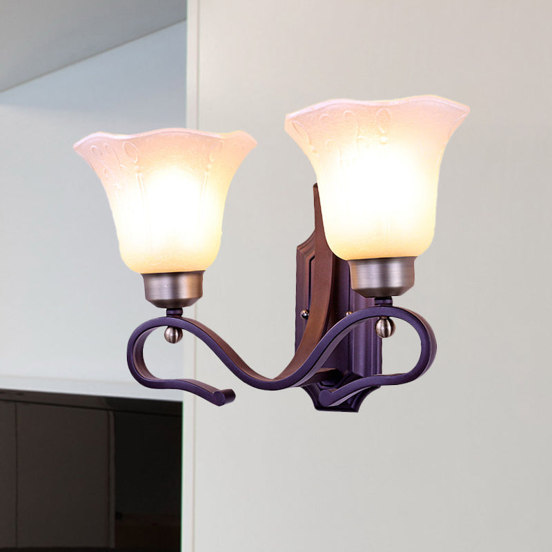 Skørter | Vintage Blossom Wall Lamp 1/2-Bulb Frosted White Glass Wall Lighting Fixture in Black