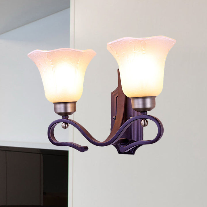 Skørter | Vintage Blossom Wall Lamp 1/2-Bulb Frosted White Glass Wall Lighting Fixture in Black