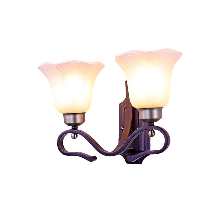 Skørter | Vintage Blossom Wall Lamp 1/2-Bulb Frosted White Glass Wall Lighting Fixture in Black