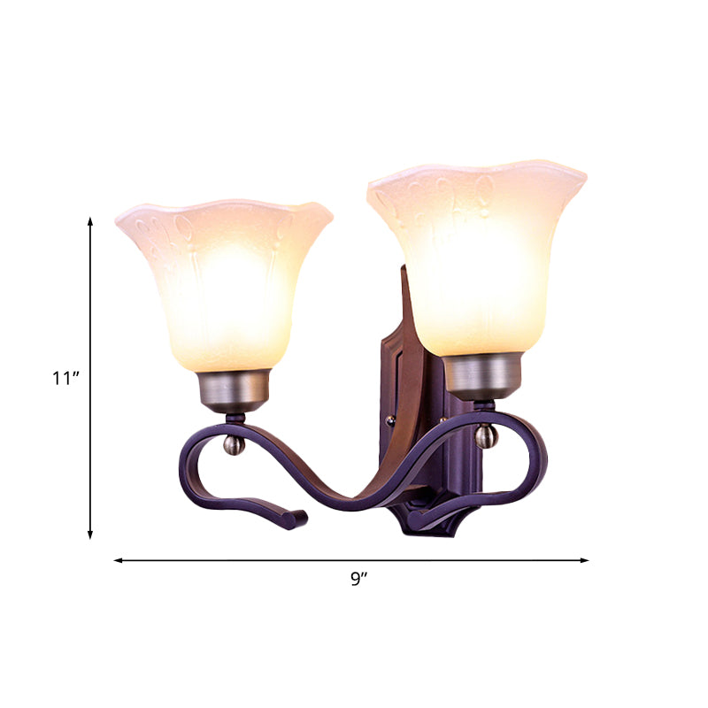Skørter | Vintage Blossom Wall Lamp 1/2-Bulb Frosted White Glass Wall Lighting Fixture in Black