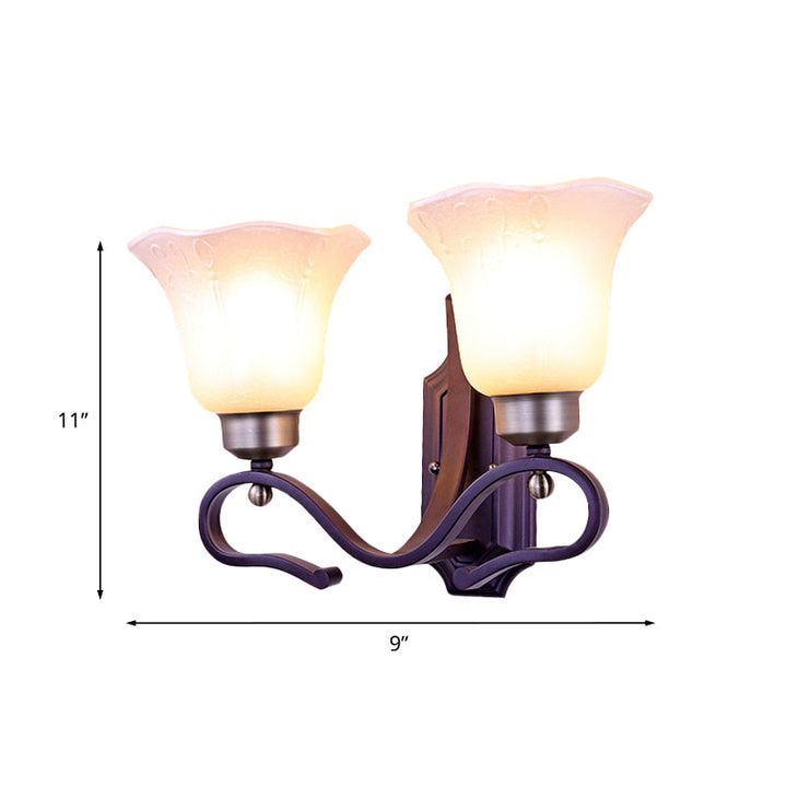 Skørter | Vintage Blossom Wall Lamp 1/2-Bulb Frosted White Glass Wall Lighting Fixture in Black