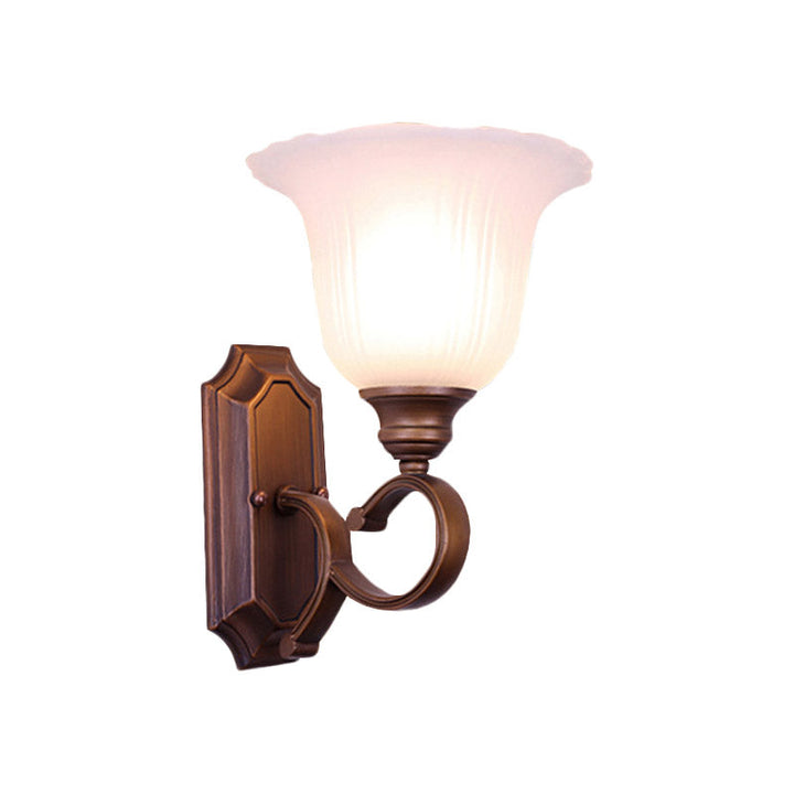 Skørter | 1/2-Light Ivory Glass Wall Sconce Retro Coffee Blossom Living Room Wall Mounted Light