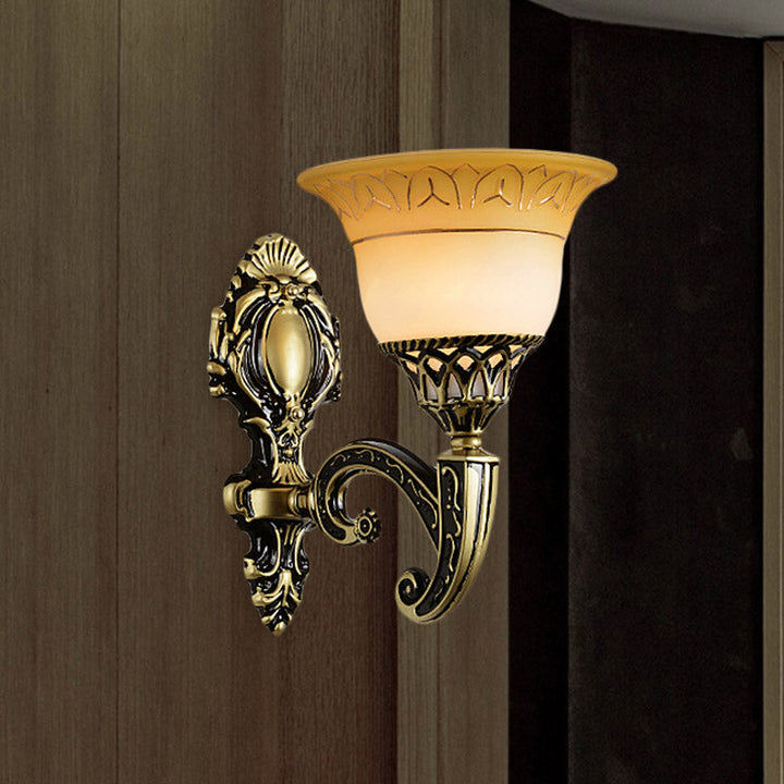 Skørter | Brass 1/2-Head Wall Light Classic Matte Glass Extending Wall Mounted Lamp for Bedroom