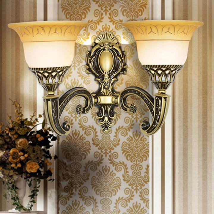 Skørter | Brass 1/2-Head Wall Light Classic Matte Glass Extending Wall Mounted Lamp for Bedroom