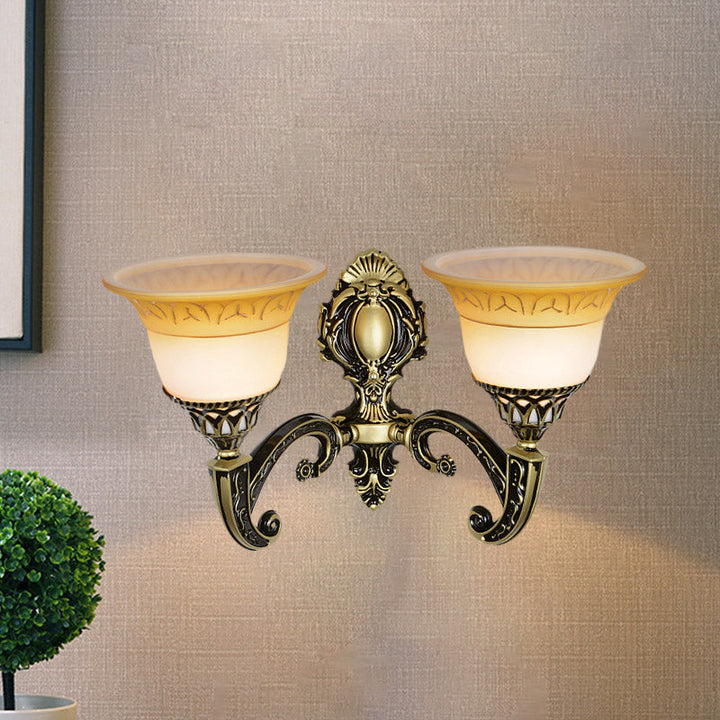 Skørter | Brass 1/2-Head Wall Light Classic Matte Glass Extending Wall Mounted Lamp for Bedroom