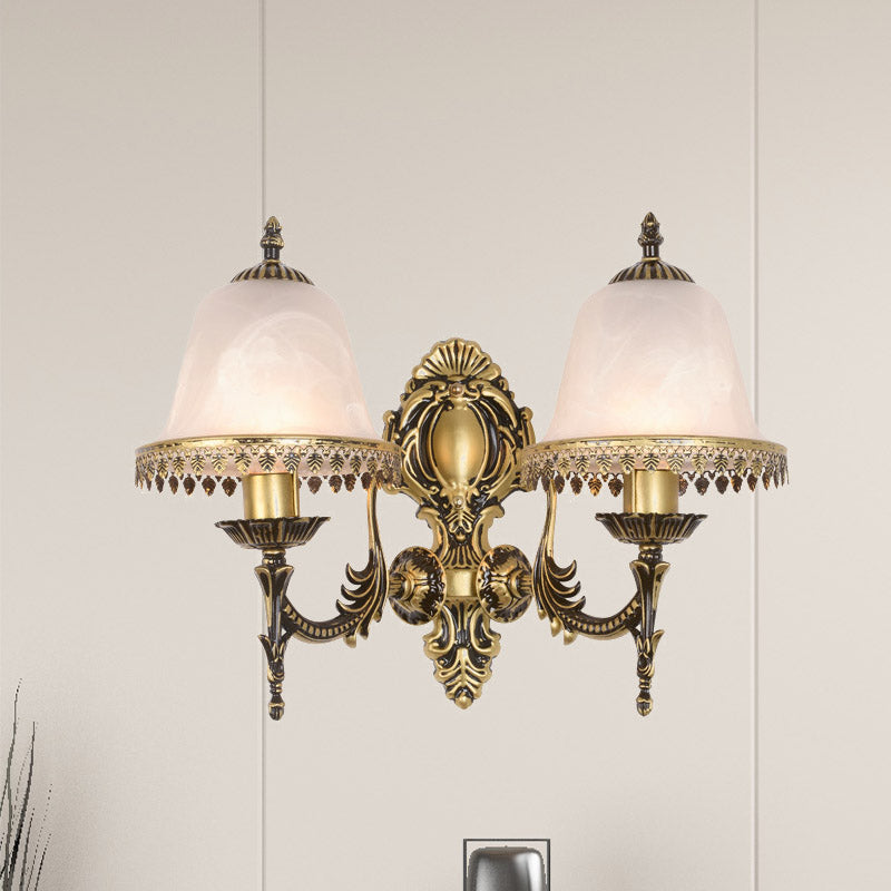Skørter | Brass Bell Wall Lamp Lighting Fixture Classic Ivory Glass 1/2-Head Living Room Wall-Mounted Lamp