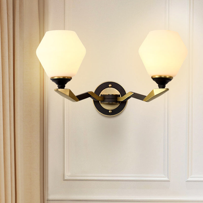 Skørter | 1/2-Bulb Hexagon Wall Lamp Classic Black and Gold Made of Frosted Glass Wall Lighting Fixture