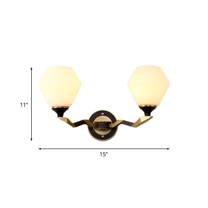 Skørter | 1/2-Bulb Hexagon Wall Lamp Classic Black and Gold Made of Frosted Glass Wall Lighting Fixture