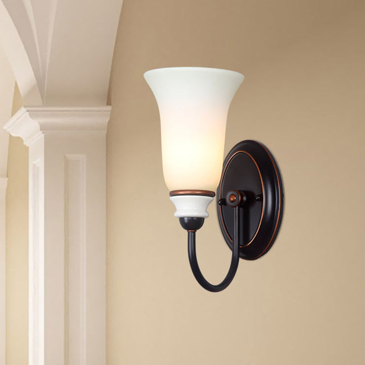 Skørter | Bell Bedroom Wall Sconce Light Vintage Milk Glass 1 Light Black Wall Lamp with Goose Neck Arm