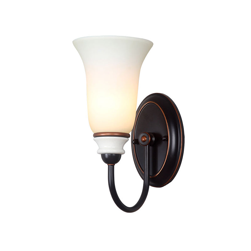 Skørter | Bell Bedroom Wall Sconce Light Vintage Milk Glass 1 Light Black Wall Lamp with Goose Neck Arm