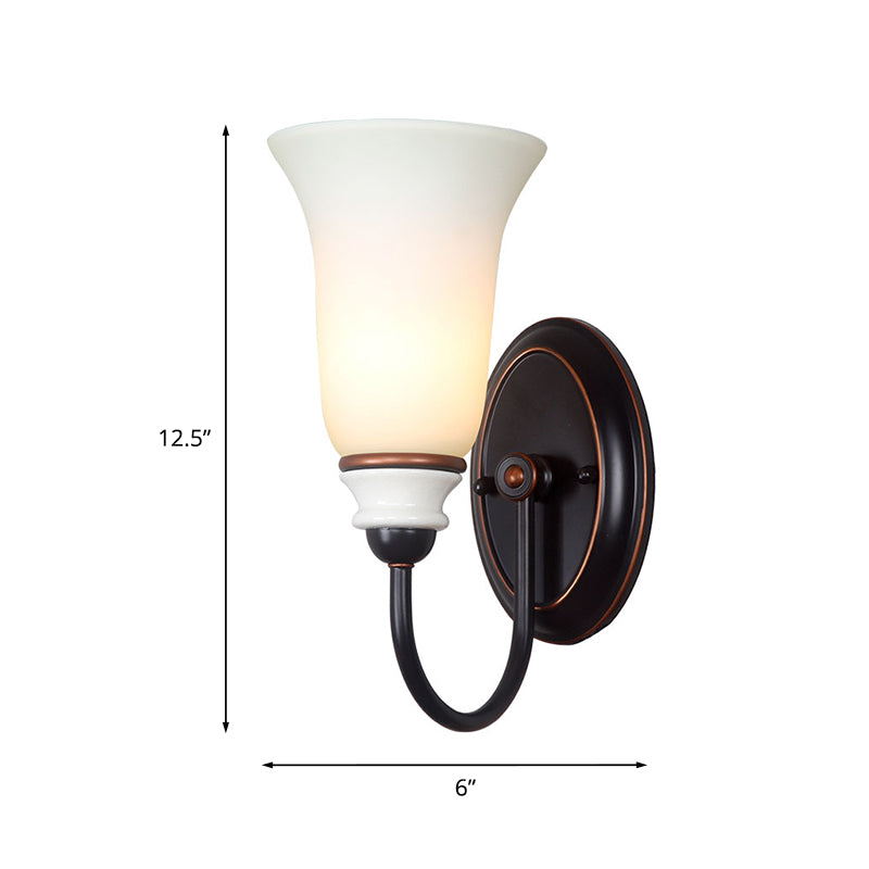 Skørter | Bell Bedroom Wall Sconce Light Vintage Milk Glass 1 Light Black Wall Lamp with Goose Neck Arm