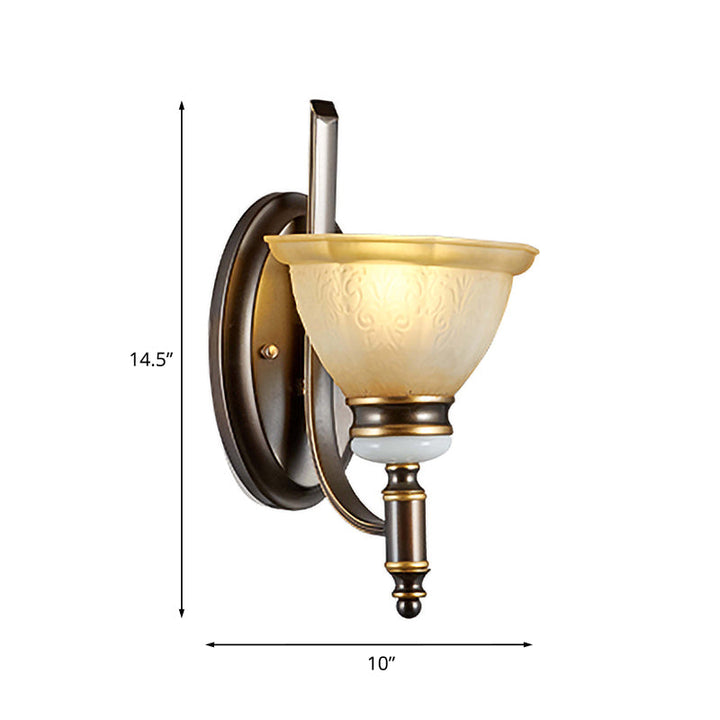 Skørter | Curvy Arm Frosted Glass Wall Light Traditionalism 1/2-Bulb Living Room Wall Mounted Lamp in Black