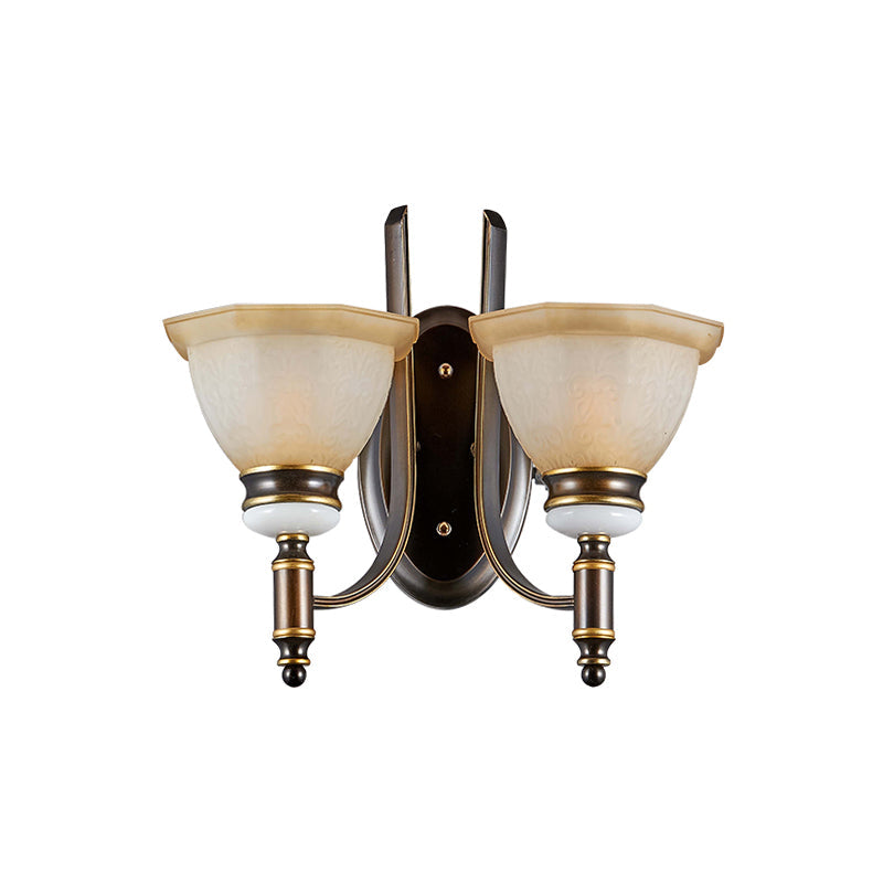 Skørter | Curvy Arm Frosted Glass Wall Light Traditionalism 1/2-Bulb Living Room Wall Mounted Lamp in Black